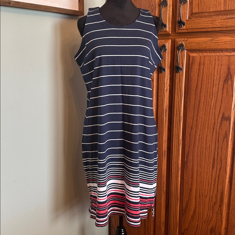 Columbia Navy and White Striped Midi Dress